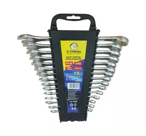 Сталь 48008 Набір комбінованих ключів CRV 15 шт Сталь 48008 Набір комбінованих ключів CRV 15 шт