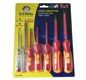 Сталь 49067 Набір викруток діелектричних 1000V VDE 7 шт. Сталь 49067 Набір викруток діелектричних 1000V VDE 7 шт.