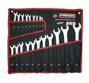 Набір ключів комбінованих COLD STAMPED CRV із 20 од. SATINE, Haisser 48481 Набір ключів комбінованих COLD STAMPED CRV із 20 од. SATINE, Haisser 48481